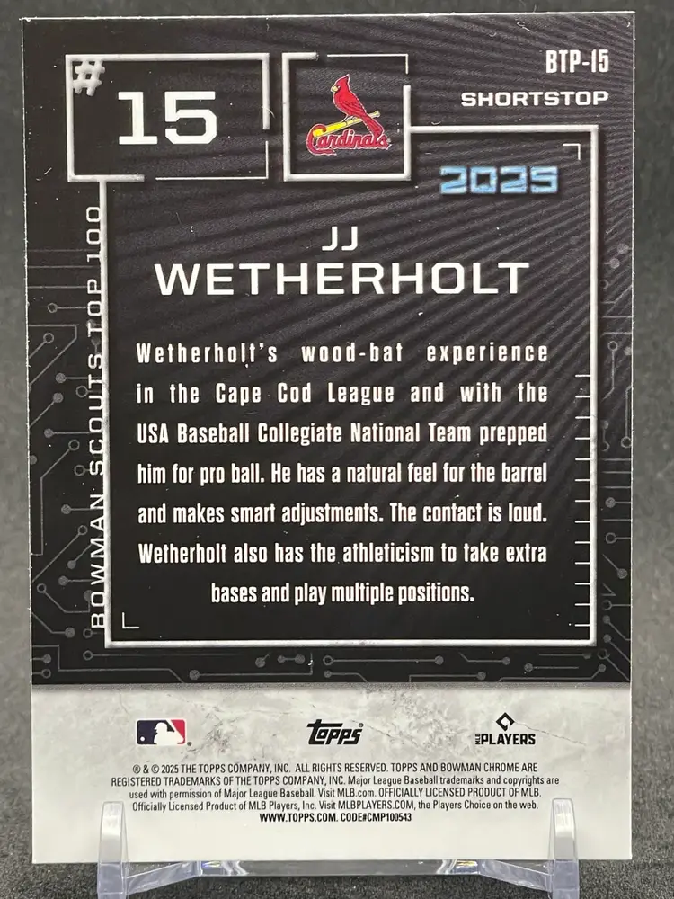 2025 Bowman - Bowman Scouts Top 100 Chrome JJ Wetherholt #BTP-15
