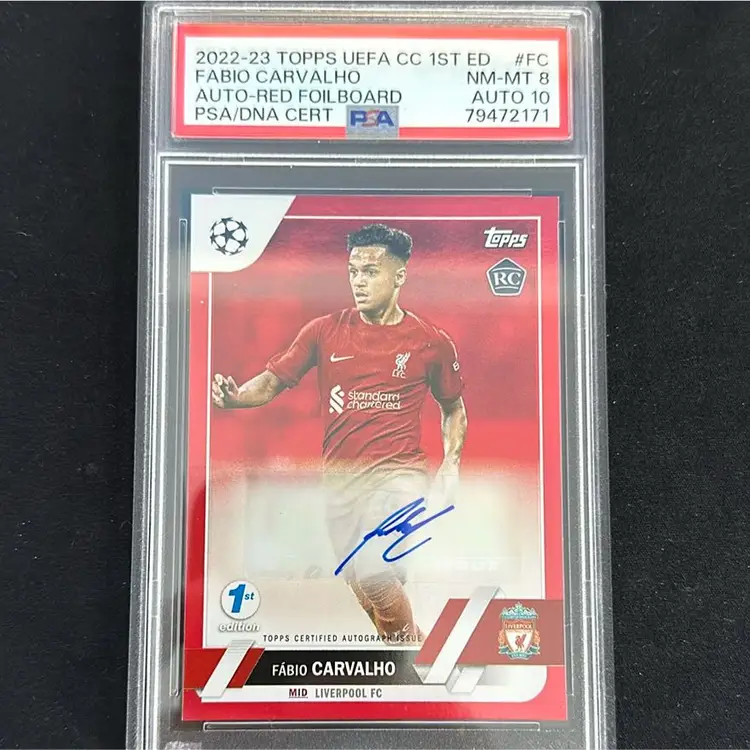 2022-23 Topps UEFA Club Competitions Red Foil Auto Fabio Carvalho 1/5 - PSA 8