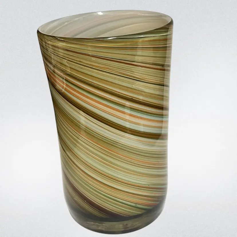Hand Blown -Encased Glass Vase - Beautiful Multicolor Swirl - Vintage- 8.25” h 4.75” Diameter