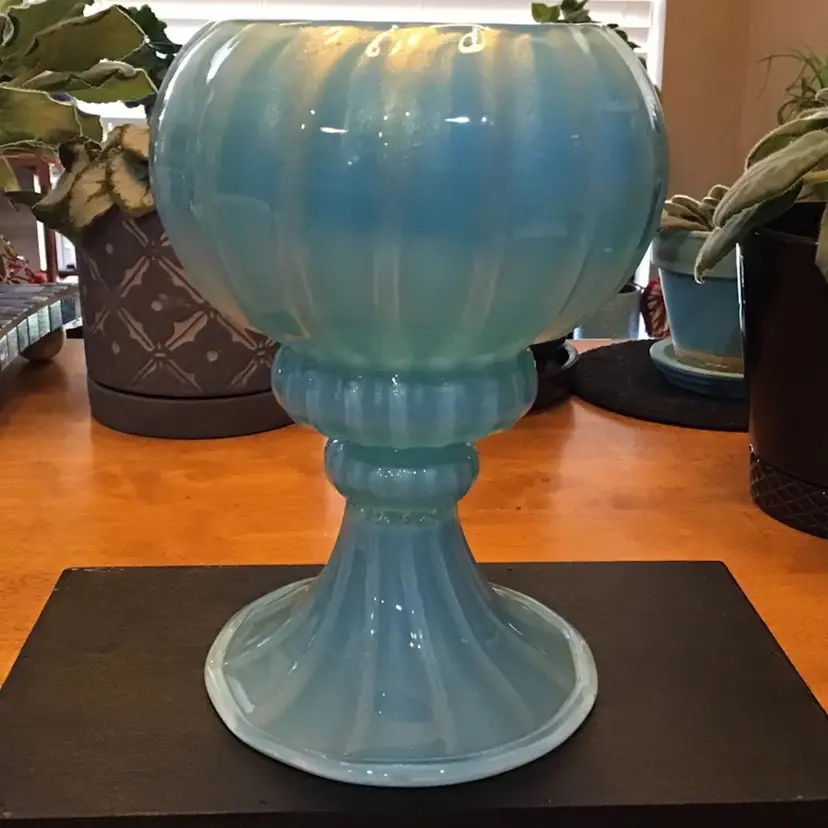 Light Ice Blue Cased Glass 8 Inch Vase with Sparkle