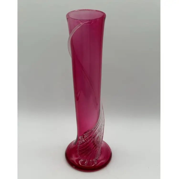 Zellique Studio Cranberry vase Signed By Joseph Morel In 1998