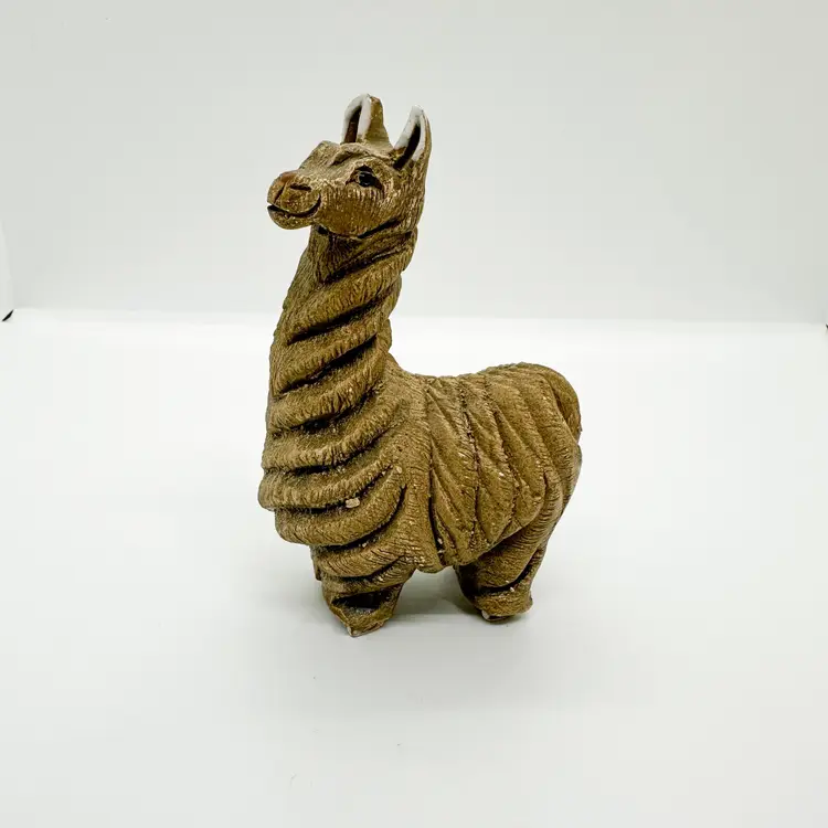 Vintage Artesania Rinconada Llama Wolly Alpaca Sculpture Clay Whimsical Folk Farm
