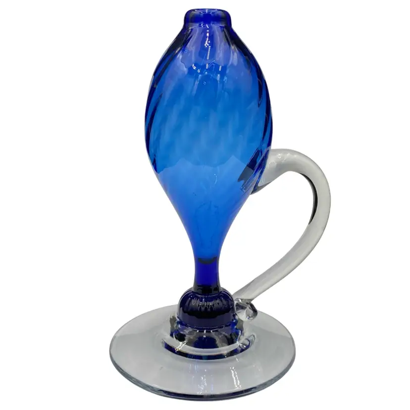 Studio Art Glass Oil Lamp/Light, Hand-Blown, Cobalt Blue Swirl Optic, Handled
