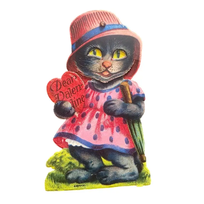 1930s Mechanical Die Cut Valentine - Fancy Cat