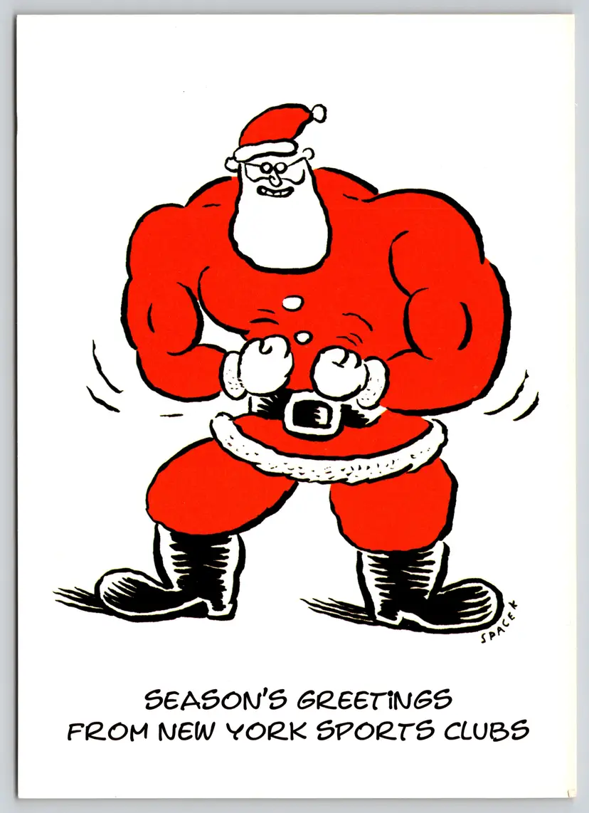 Postcard Season's Greetings from New York Sports Club Advertising Swole Santa, Christmas - 11810