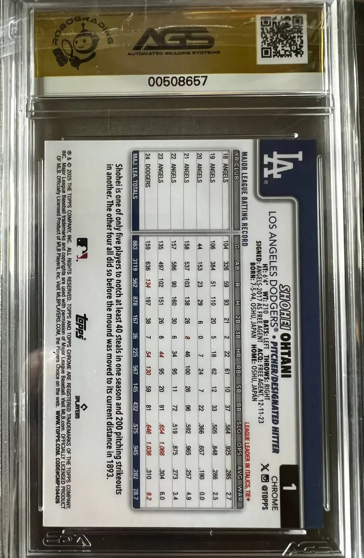 Shohei Ohtani 2025 Topps Chrome Sapphire #1 AGS 10