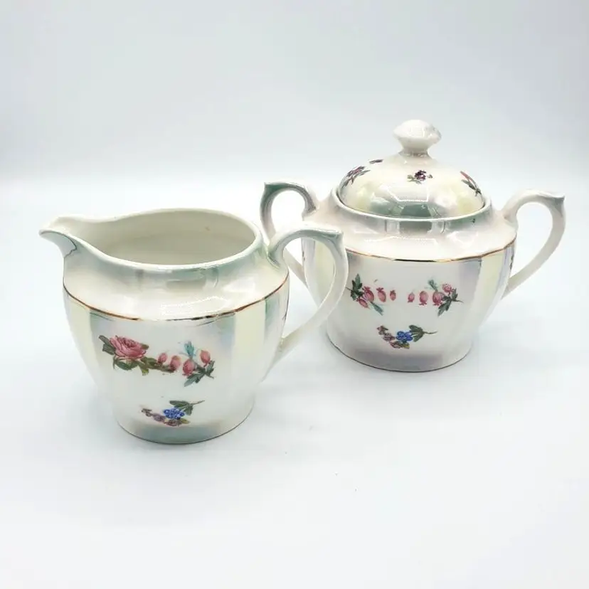 Vintage German Sugar And Creamer Set, Gold Trim