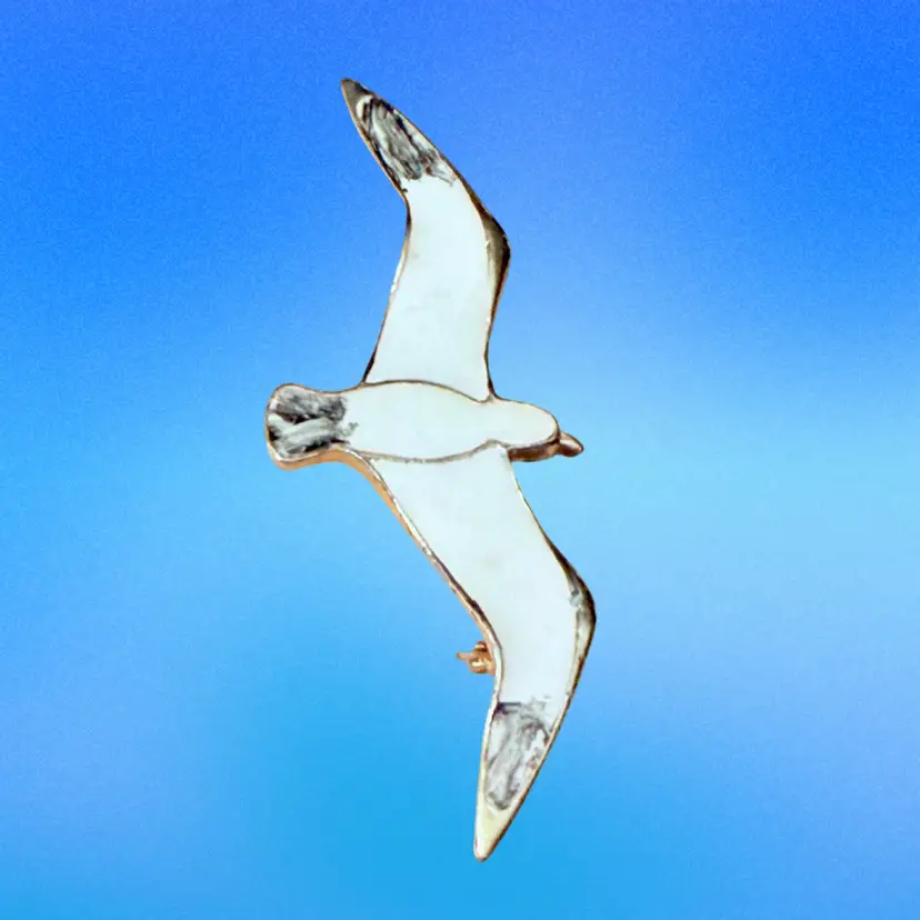 Vintage Enamel Soaring Bird Goldtone Brooch **UV Glow**