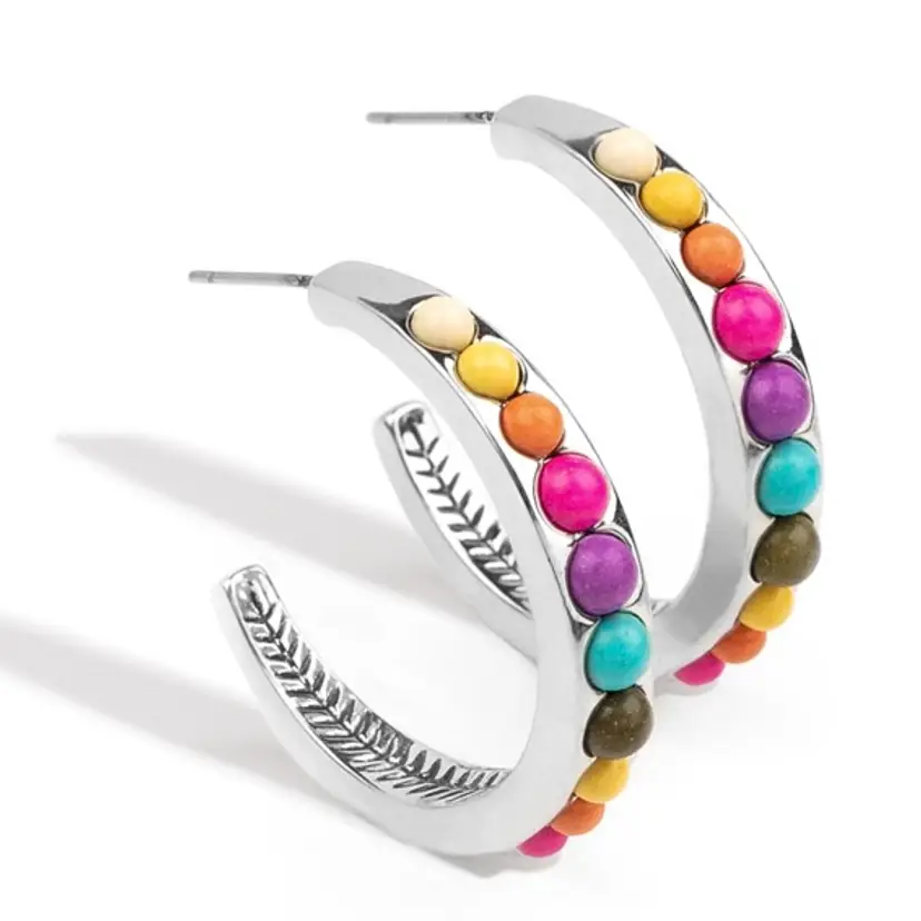 Rainbow Gemstone Hoop Earrings