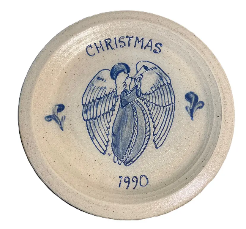 VTG Handmade Rockdale Union Stoneware Christmas 1990 Angel Plate