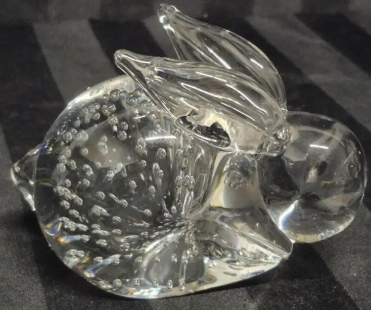 Vintage Art Glass Paperweight Bunny with Controlled Bubbles 2.5" Tall