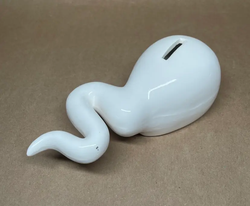 David Page Novelty White Ceramic Sperm Bank with Stopper 1981 - Taiwan