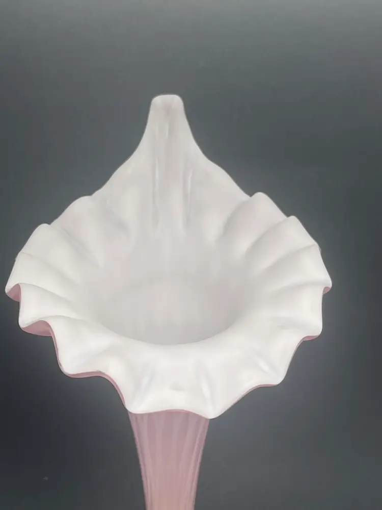 Murano Pink Satin Diamond Optic Quilted Jack In The Pulpit Art Glass Vase