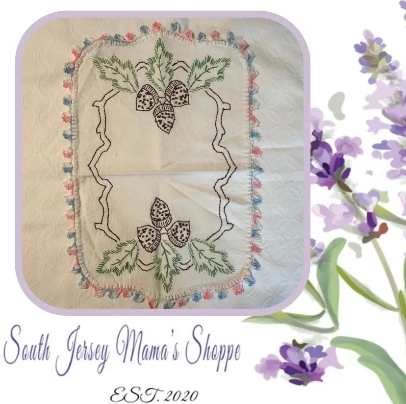 Vintage Hand Embroidered Acorn Candle Mat