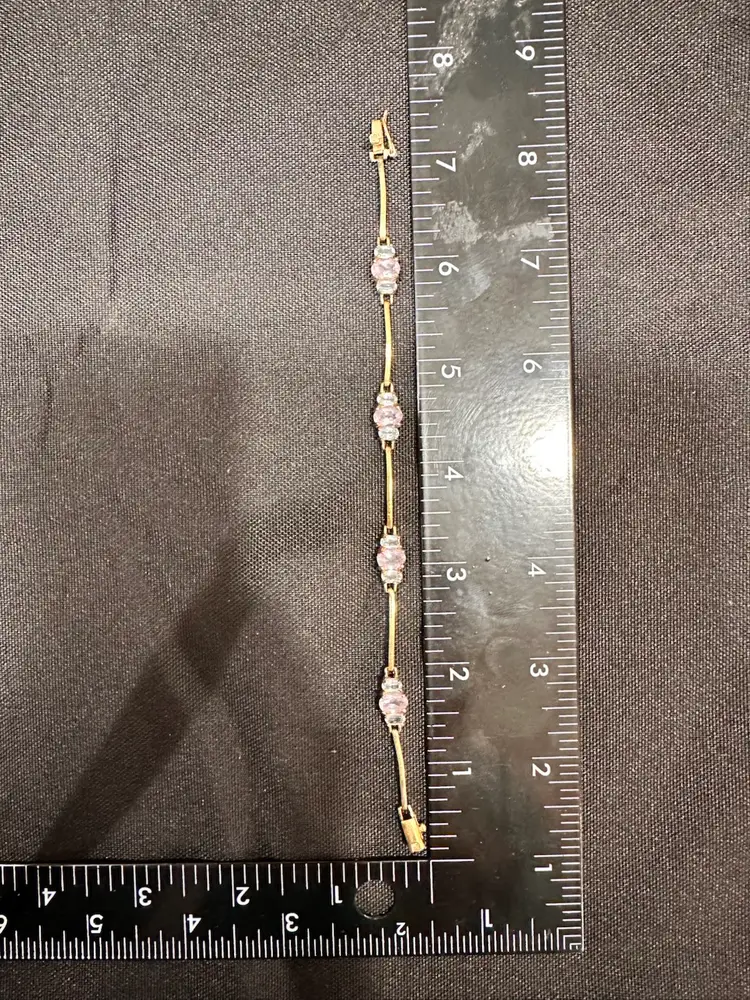 087 Gold Tone Sterling Silver Amethyst Topaz Rhinestone Bracelet 7"