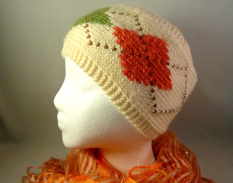 Handmade Knit Argyle Pattern Cream Green Orange Brown Ear Warmer Head Wrap