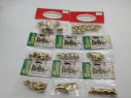 Vintage Christmas Gold Jingle Bells Lot of 8 NOS