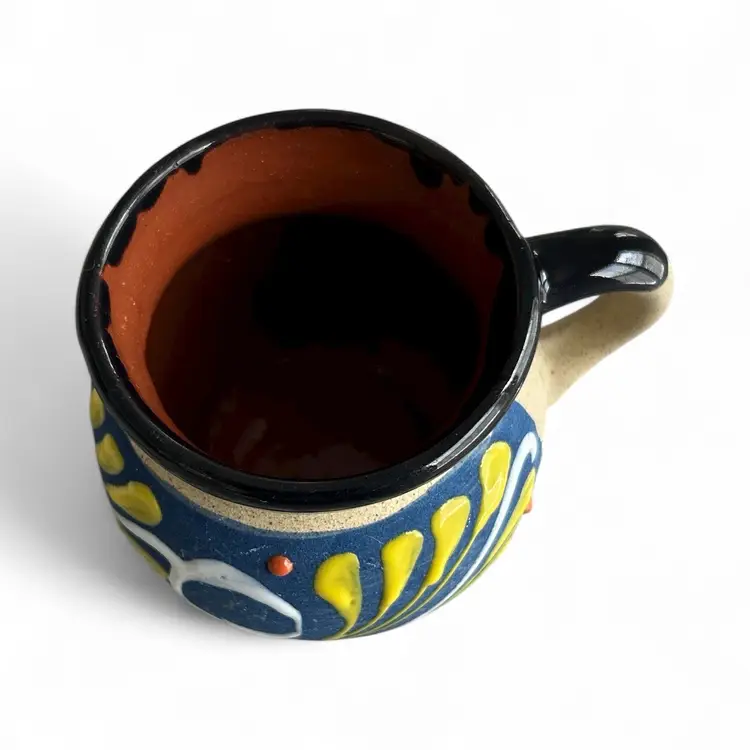 Mexico Clay Pottery Mug With Decorative Hand Painted Swirls