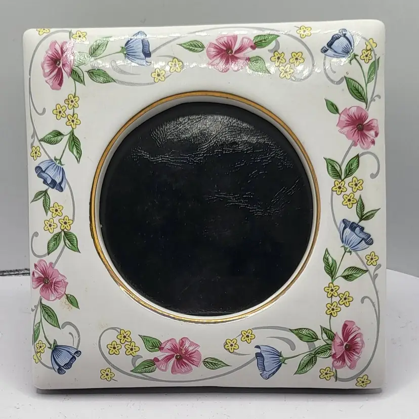 Vintage Floral Ceramic Picture Frame Chamart Limoges?? 5"x5" picture is 3"
