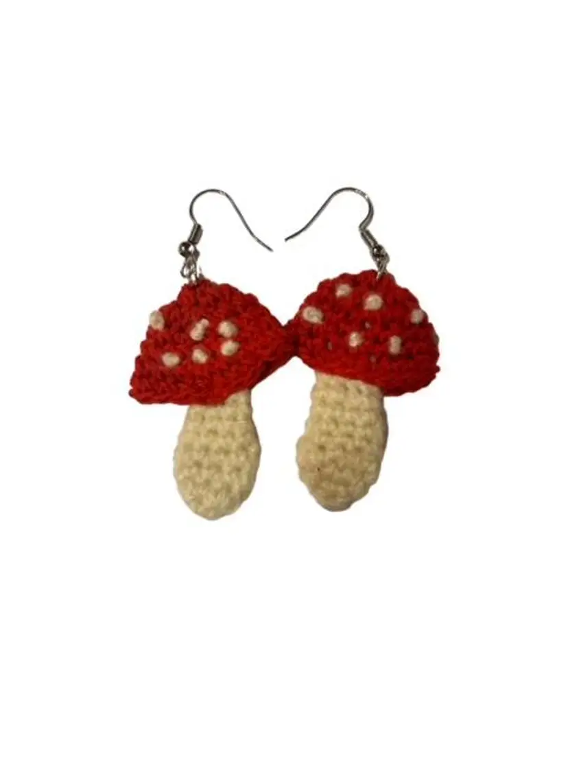 Handmade Crochet Mushroom Earrings