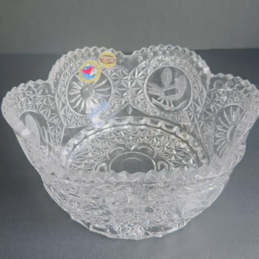 #1214 Vintage Hofbauer Byrdes 24% Lead Crystal Bowl Germany 1980’s Byrdes And Flowers Bowl