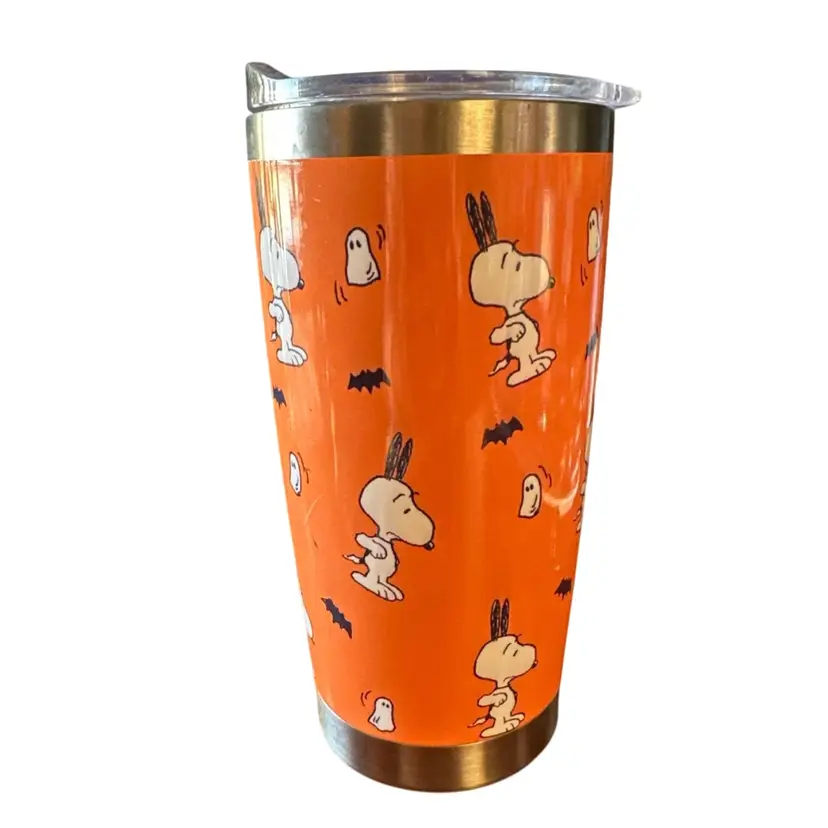 Peanuts~”Scared Snoopy & Ghost Woodstock”~ Stainless Tumbler W/Lid~FAST SHIP
