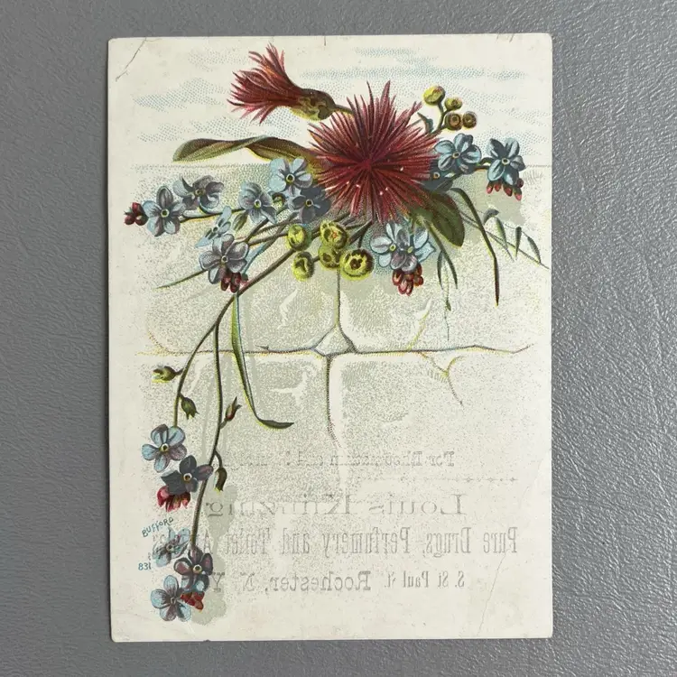 Victorian Trade Card Louis Klinzing Pure Drugs Perfumery Rochester NY