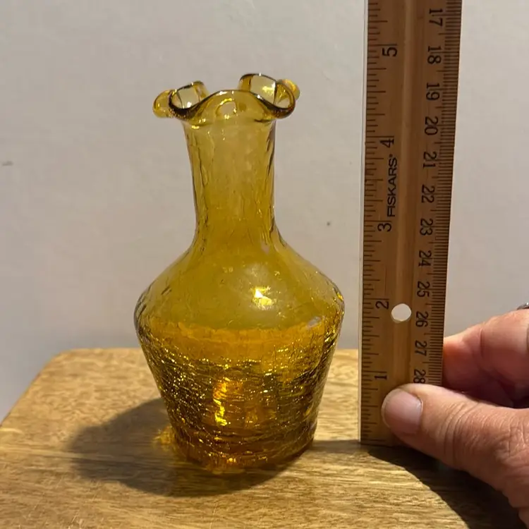 Amber Crackle Glass VTG  Bud Vase