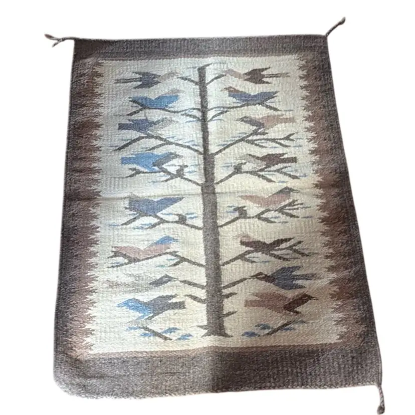 Vintage Zapotec Oaxacan 28"x40" Hand Woven Tree of Life Wool Tapestry Rug Runner