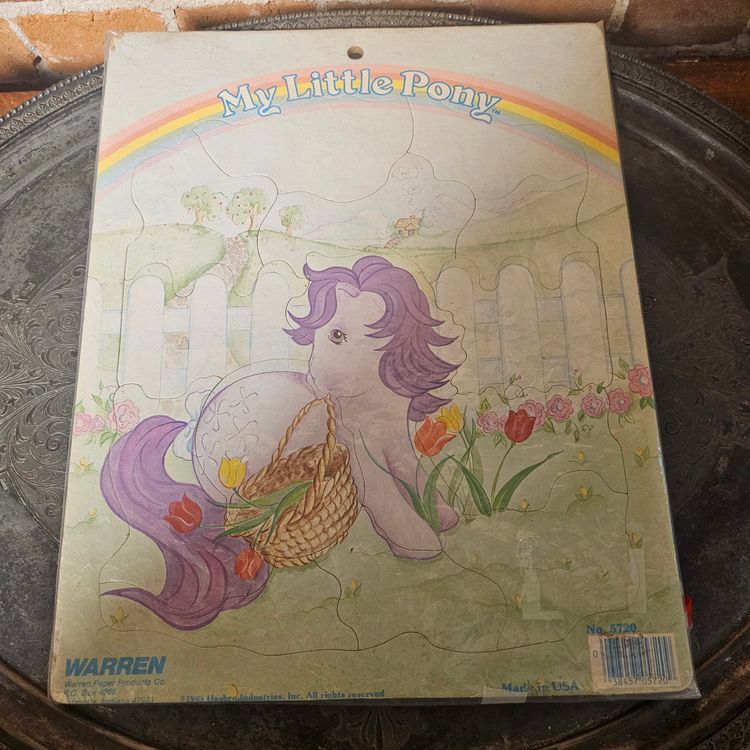 Vtg 1983 My Little Pony Wood Tray Puzzle Warren Paper Products Co. Hasbro Tulip Basket Pony