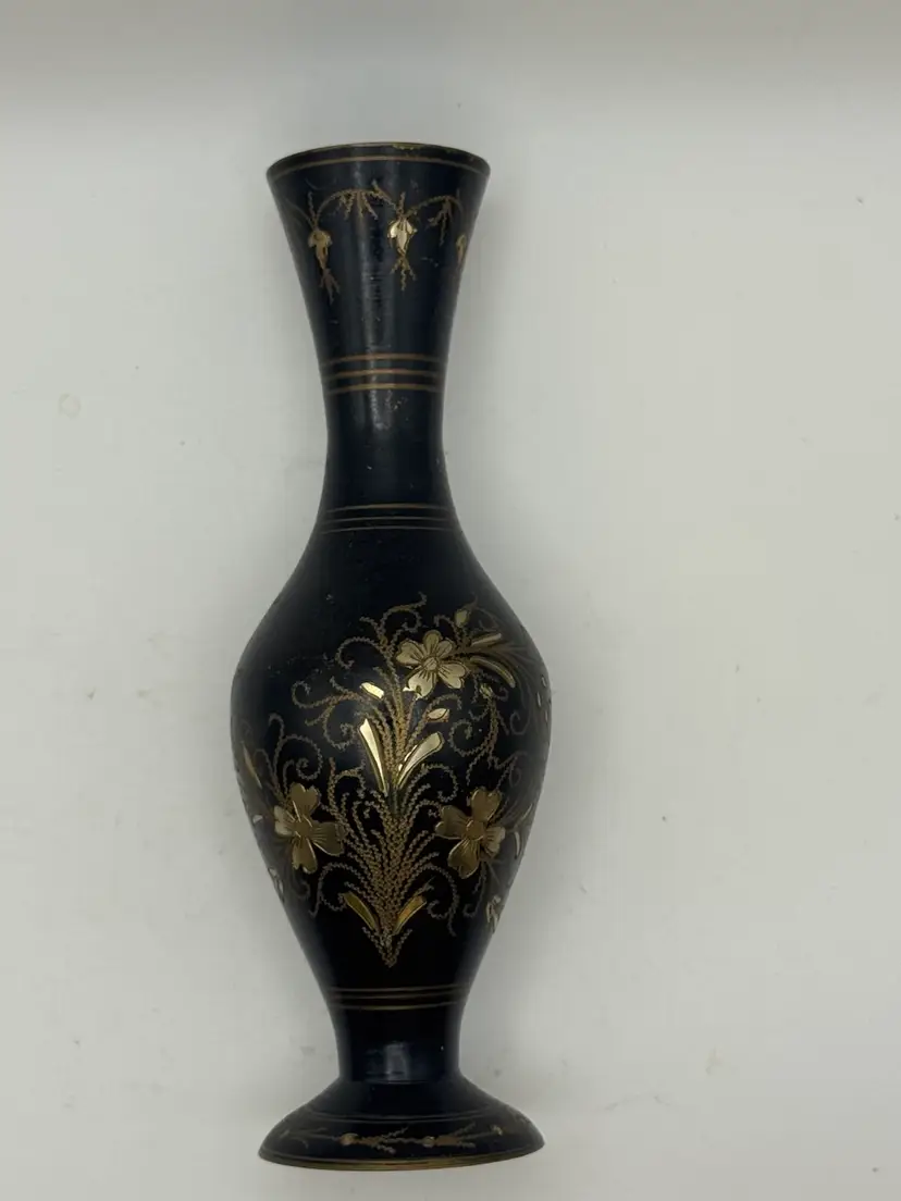 Brass Etched Bud Vase 6”