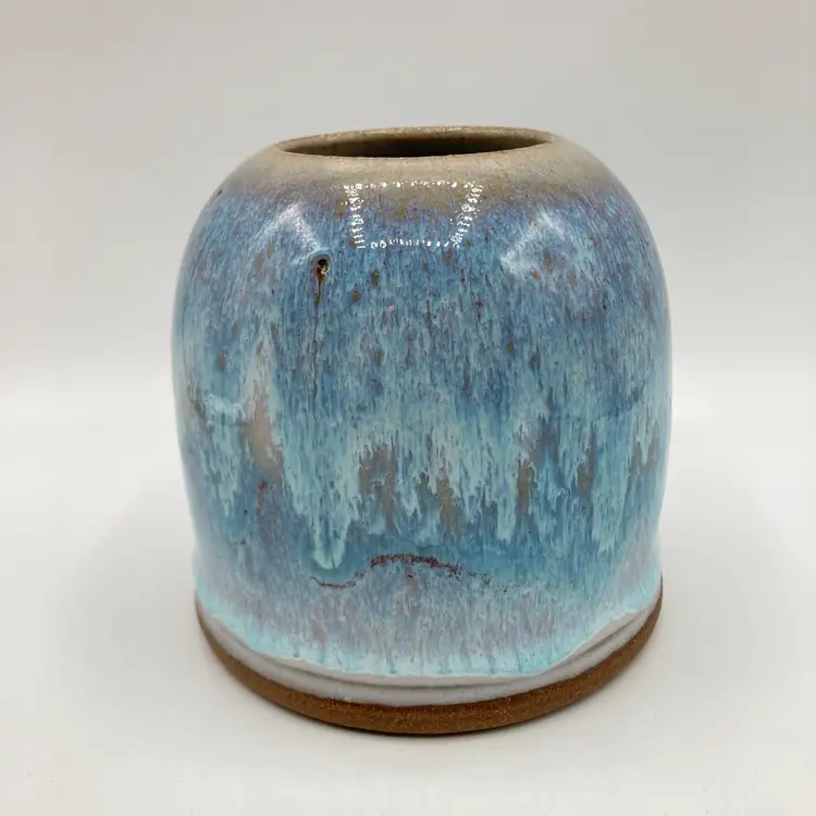Art Pottery Hand Thrown Dome Vase Turquoise Glaze 4 7/8" H Artist Signed