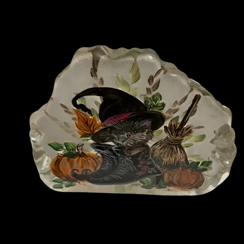 OOAK 2025 Fenton Ice Berg Paperweight w/ Kitty Witch HP By K Worstell 4”x 5”