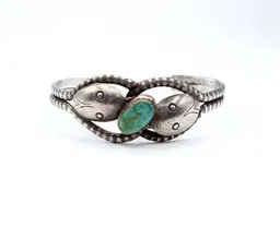 Southwestern sterling silver turquoise double head snake cuff bracelet 19.10g