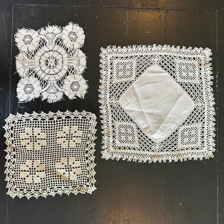 Set of 3 Vintage Square Hand Crocheted Doilies #58