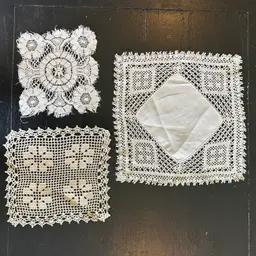 Set of 3 Vintage Square Hand Crocheted Doilies #58