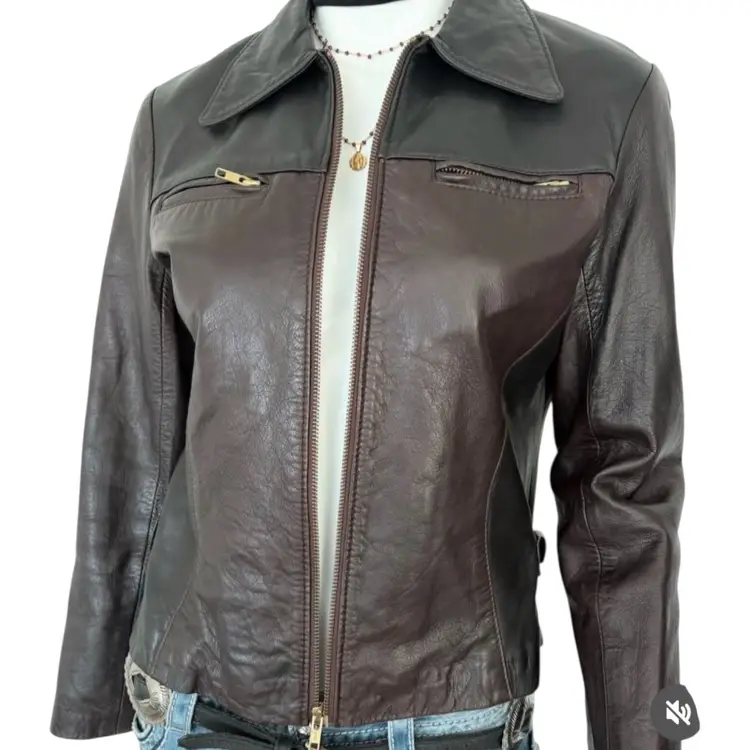 Oxblood & Brown Tailored Leather Jacket – Elevated Vintage Investment – Small