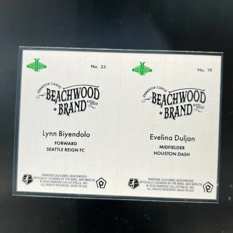 Evelina Duljan & Lynn Biyendolo 2025 Parkside Beachwood Brand Beachwood Squared Soccer Card
