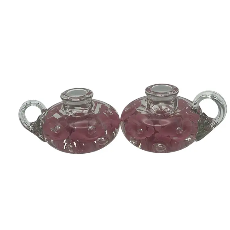 Set Of 2 Joe St. Clair Pink Trumpet Flowers Paperweights, 4” wide x 2.75” Tall