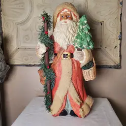 Large Plaster Santa Figure with Satchel and Baskets