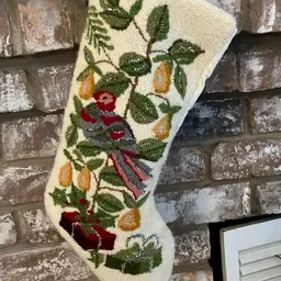 Punch Needle Christmas Stocking Metallic Highlight - “ Partridge In A Pear” Theme