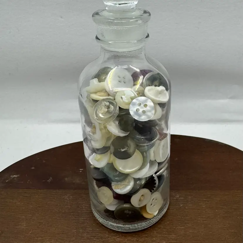 Vintage Apothecary Jar With Vintage Buttons