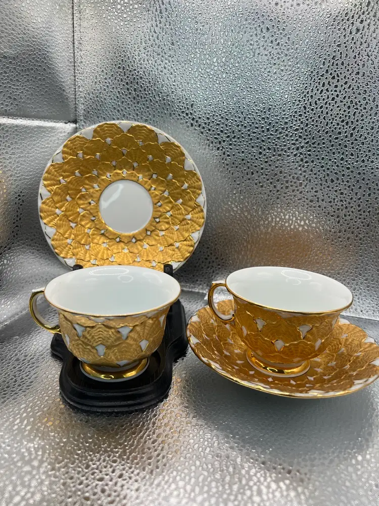 Fit For Royalty! Meissen Germany, Porcelain Cup, And Saucer Set With Elaborate Gold Gilt Over Glaze.    BIN Is For 1set- I Have Two Available