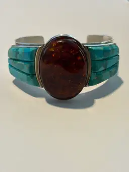 Gorgeous Jay King Turquoise And Amber Sterling Silver Cuff Bracelet. Fits 7 To 7 1/2” Wrist