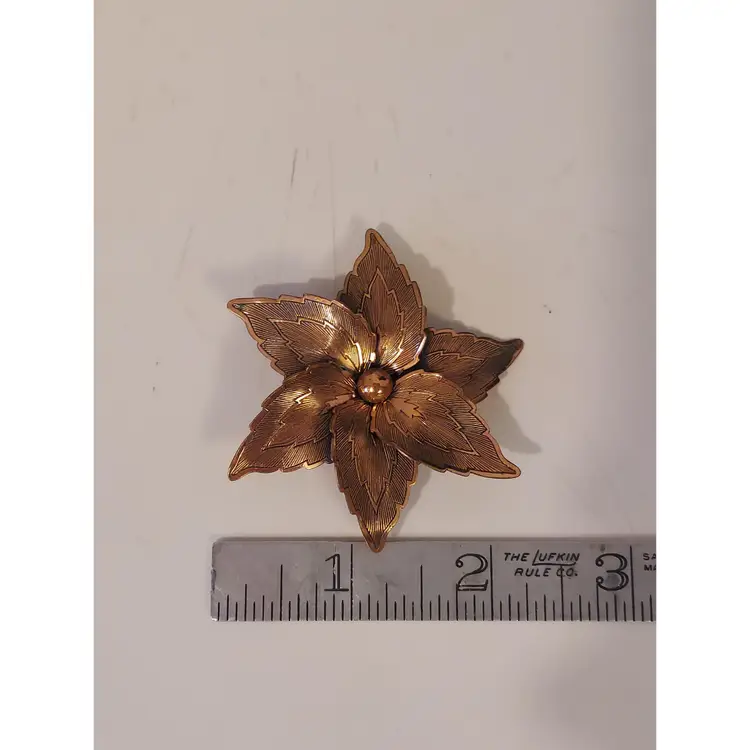 Copper Tone Metal Flower Brooch