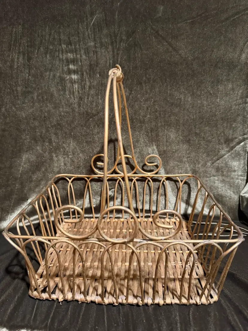 Vintage Wire and Woven Scrollwork Basket