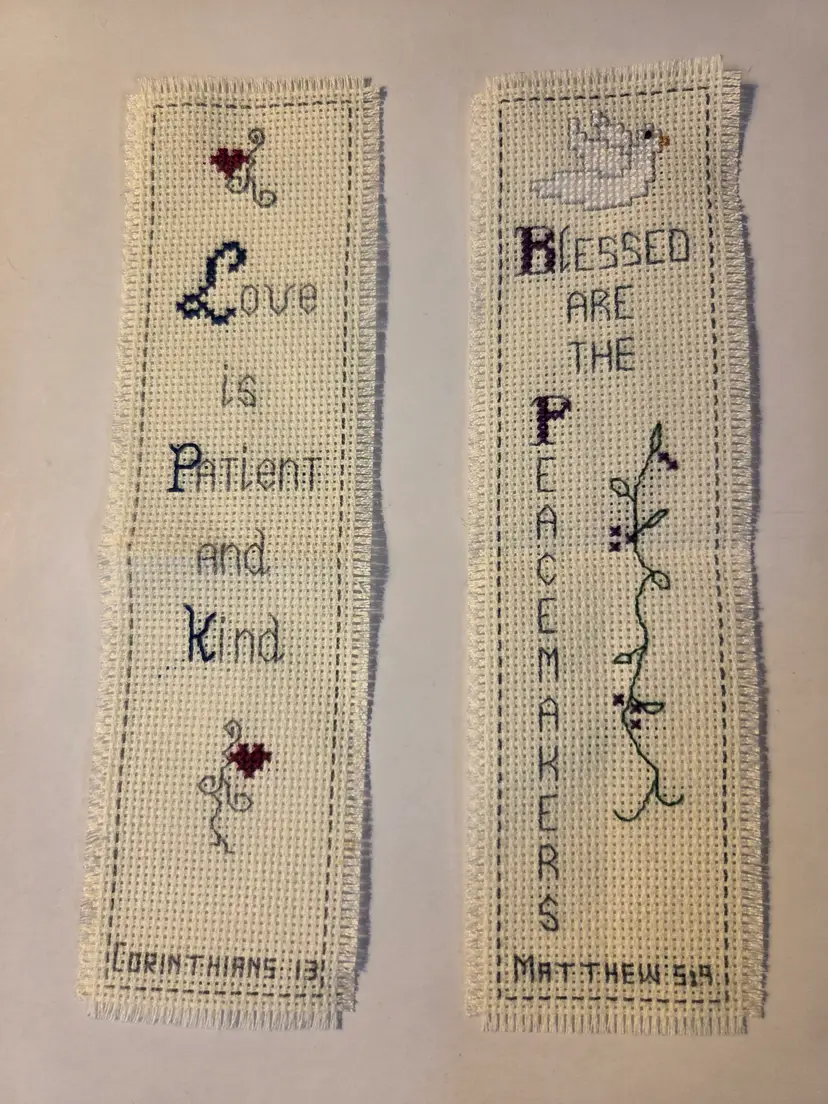 New Lot Of Two Handmade  Cross-stitched Religous Bookmarks