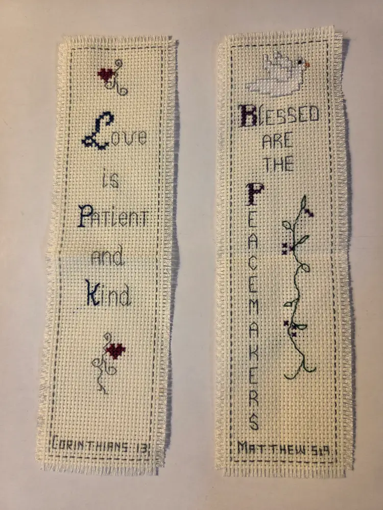 New Lot Of Two Handmade Cross-stitched Religous Bookmarks