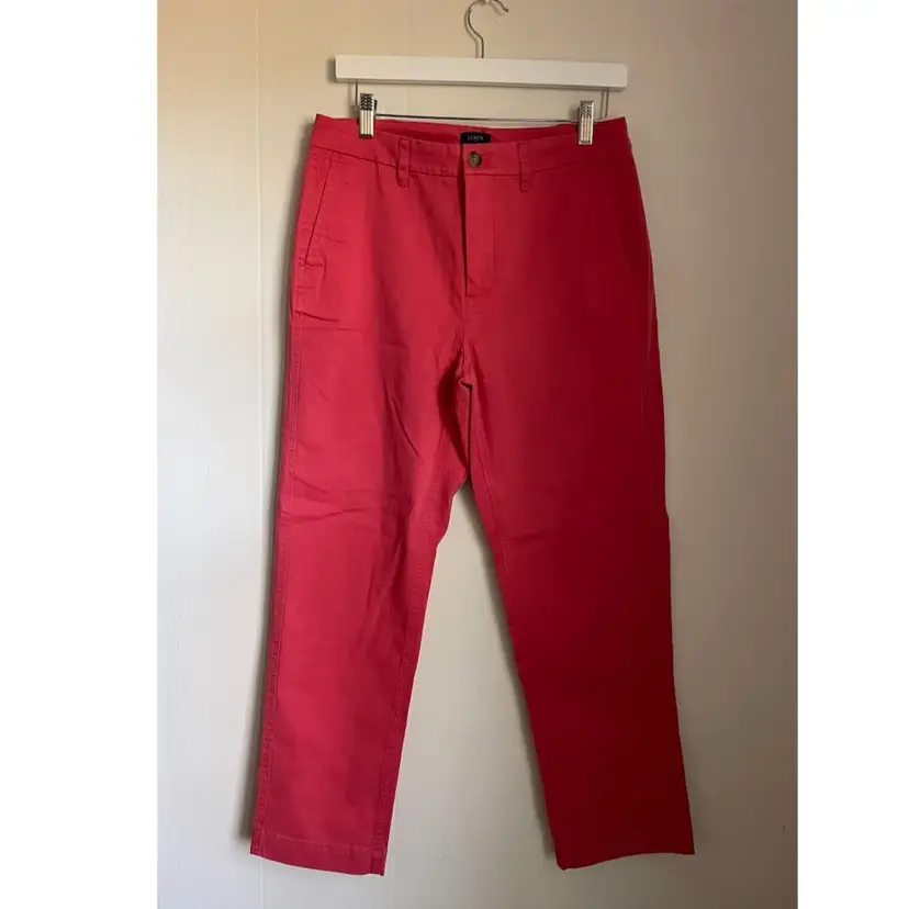 J Crew Factory Womens Girlfriend Chino Pants Coral Pink Flat Front Preppy Cotton
