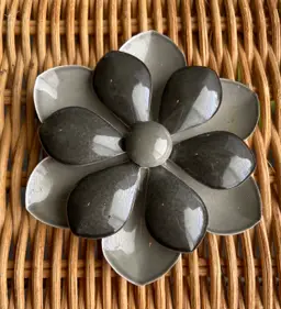 Enameled Flower Pin/Brooch In Two Shades Of Gray. 3”